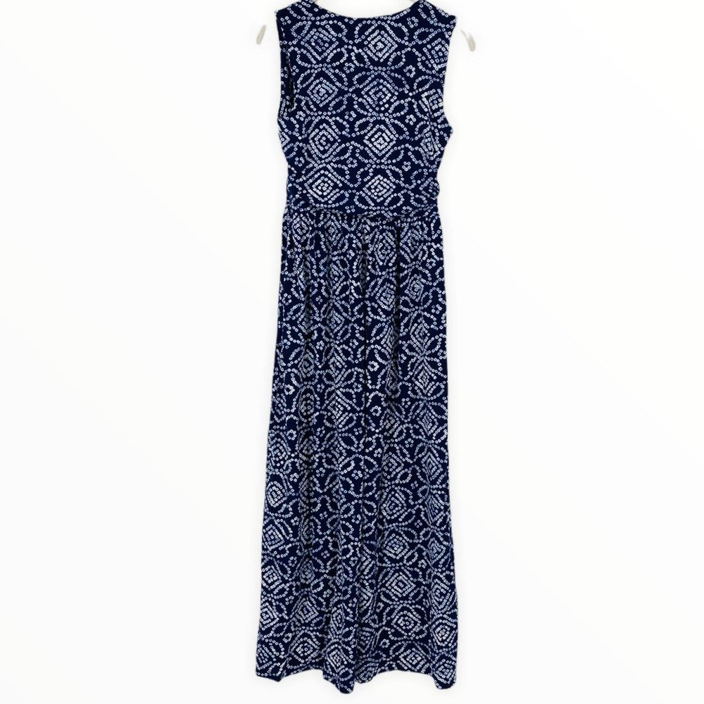 Lands End Surplice Sleeveless V-Neck Maxi Dress Geometric Blue XS Women NWOT - Picture 2 of 3